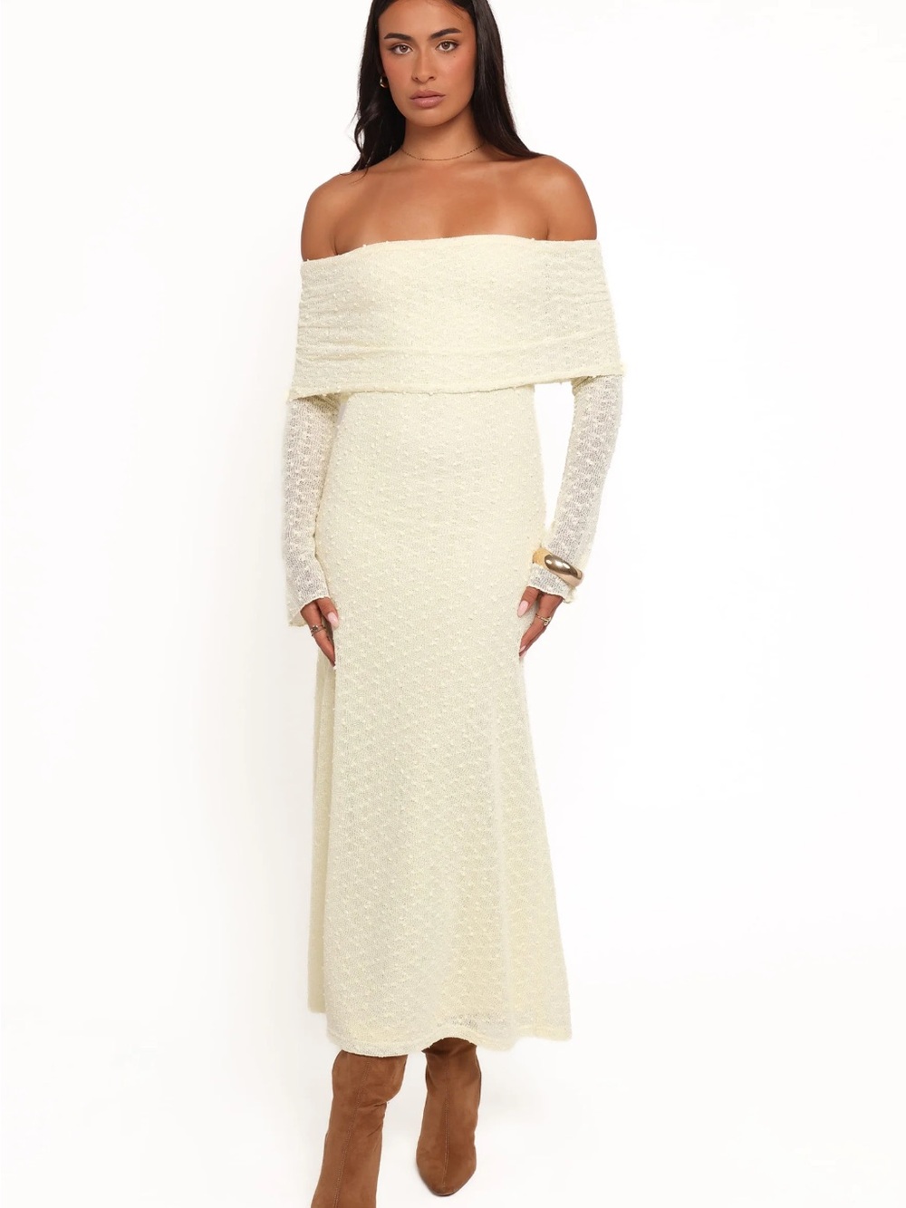 Petal & Pup Cream Off-Shoulder Maxi Dress